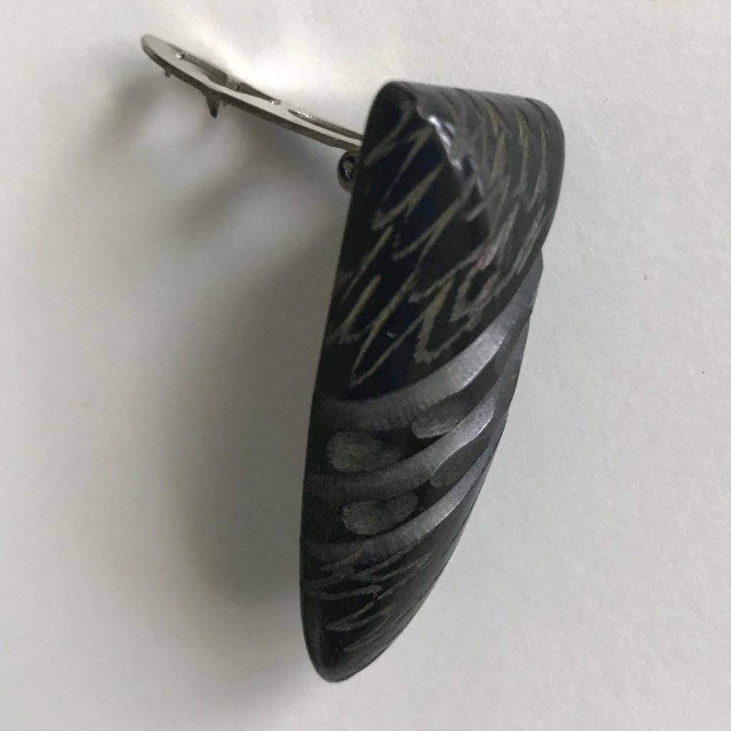 Carved Black Bakelite Dress Clip - Vintage